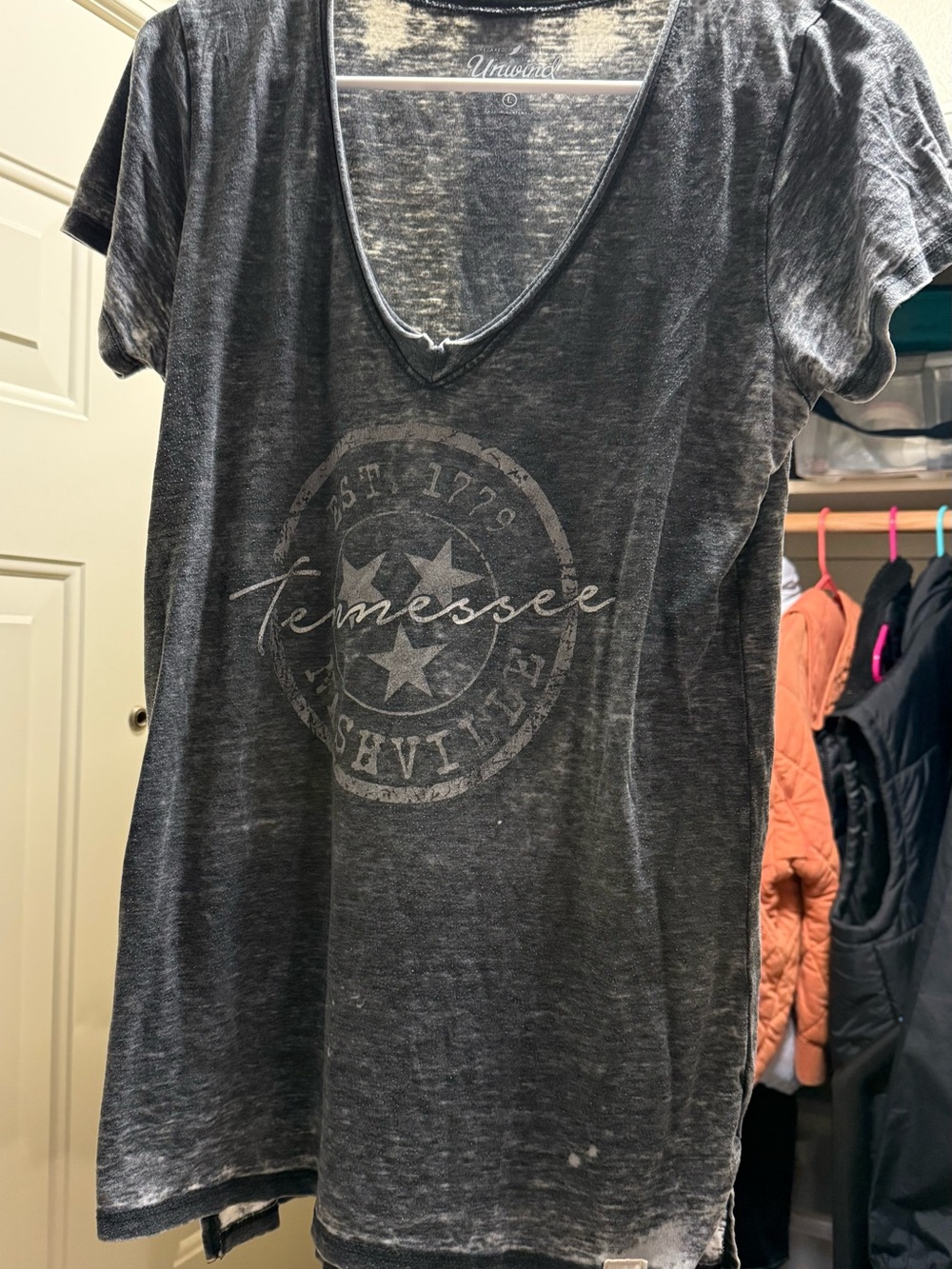League Black Distressed Tennessee Graphic V-Neck Tee